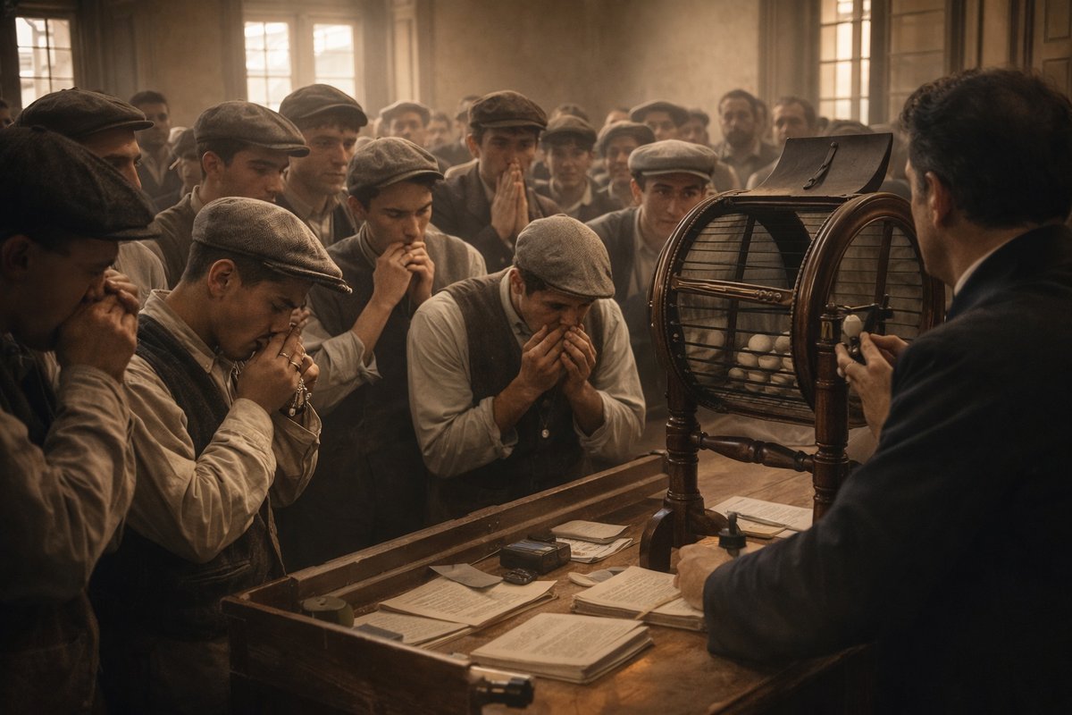 Jóvenes italianos besando amuletos antes del sorteo de leva