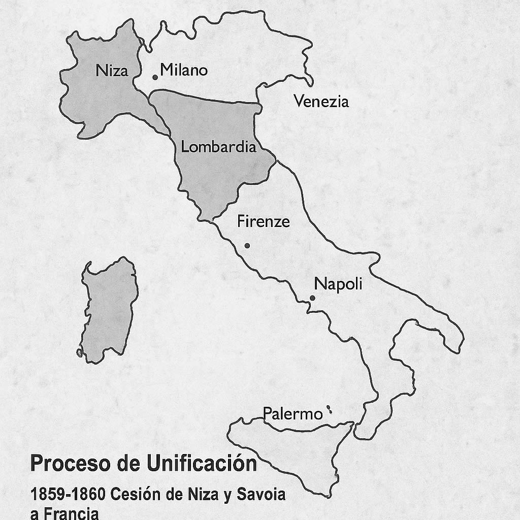 Mapa de las anexiones del norte de Italia