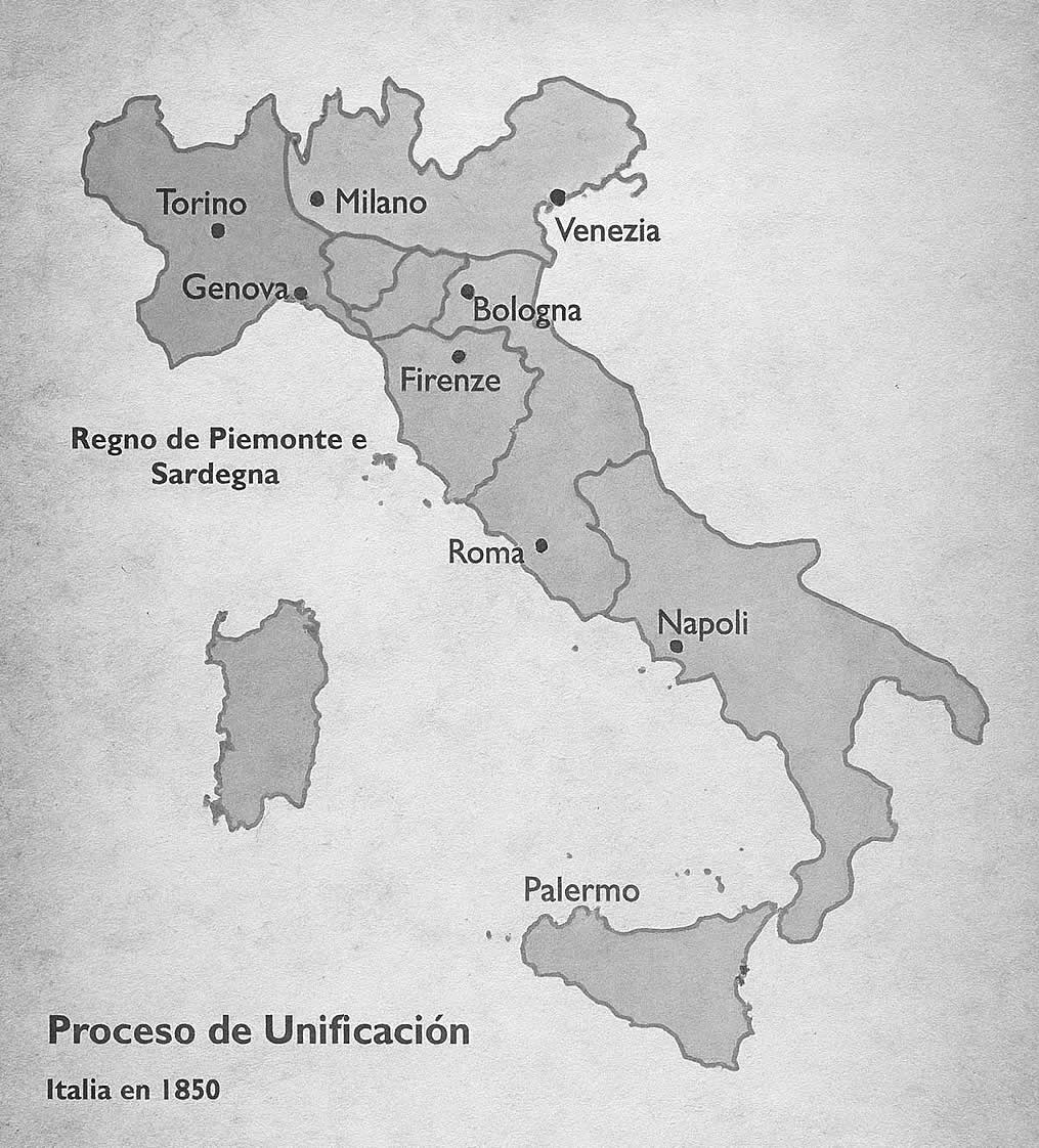 Mapa de los estados italianos antes de la unificación